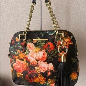 Steve Madden Flower Dome Satchel with Gold Accents & Crossbody Strap